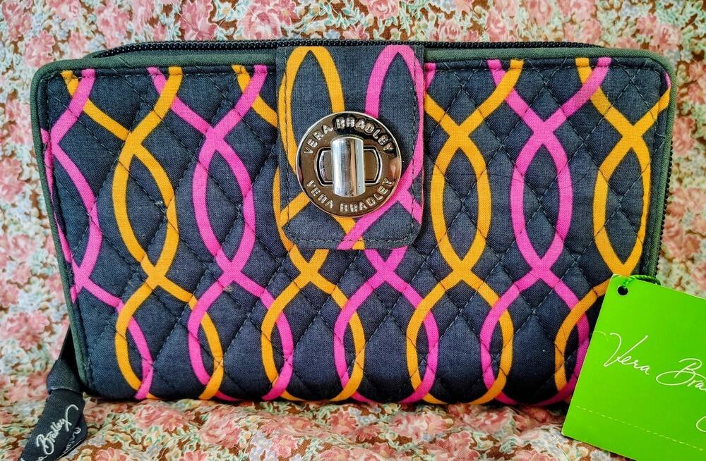 Vera Bradley Jazzy Swirls Turnlock Wallet NWT Pink Orange Gray MSRP $49